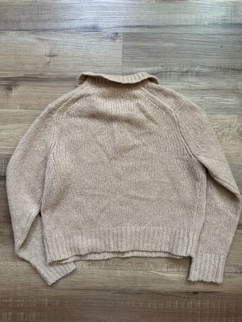 Alex Mill Wool & Cashmere Frank Henley Sweater Tan Cropped Collared Knit Size S - Picture 2 of 6